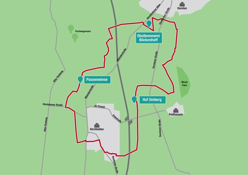 Die empfohlene Route ist rund 21 Kilometer lang. An den drei Zwischenstopps kann Pause gemacht, verweilt und sich gestärkt werden.