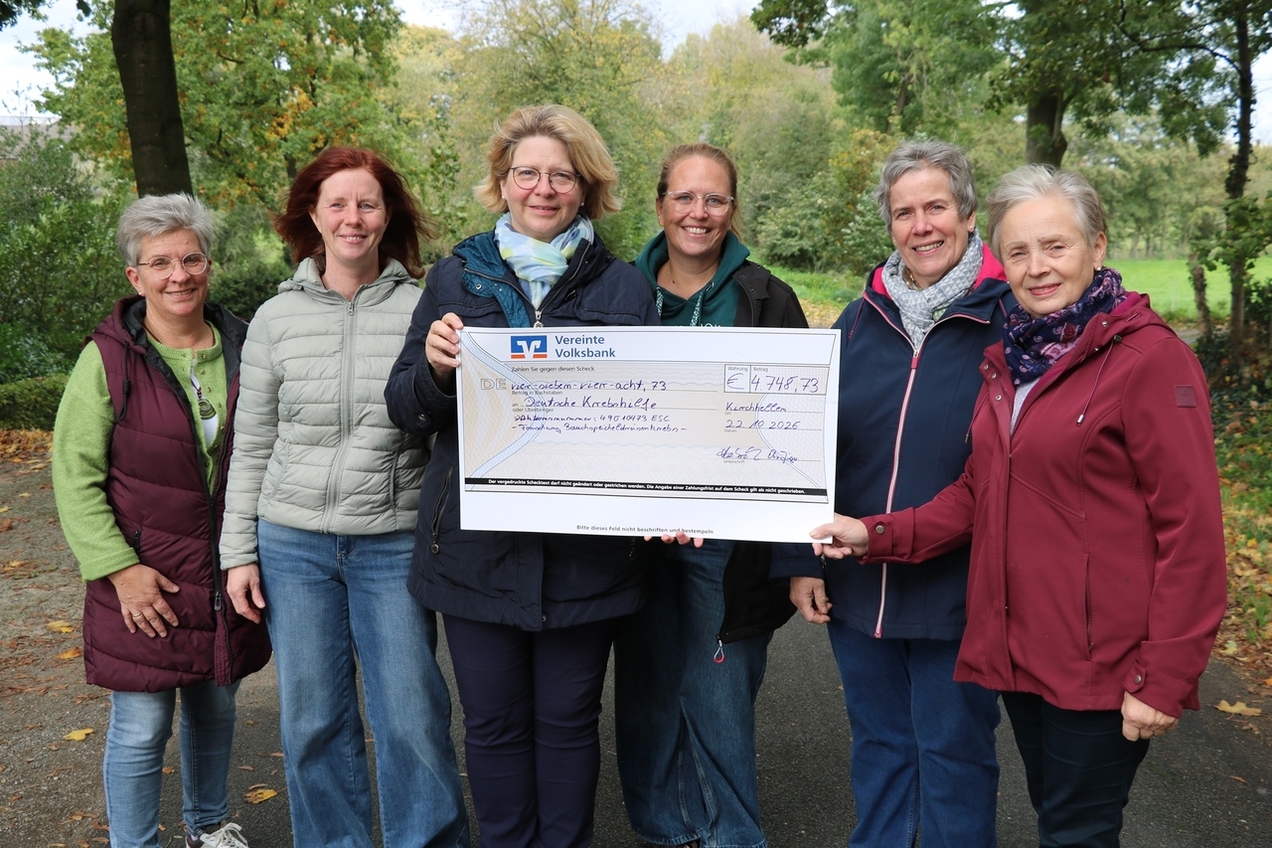 Die Kirchhellener Landfrauen präsentieren stolz den Spendenscheck über fast 5.000 Euro.
