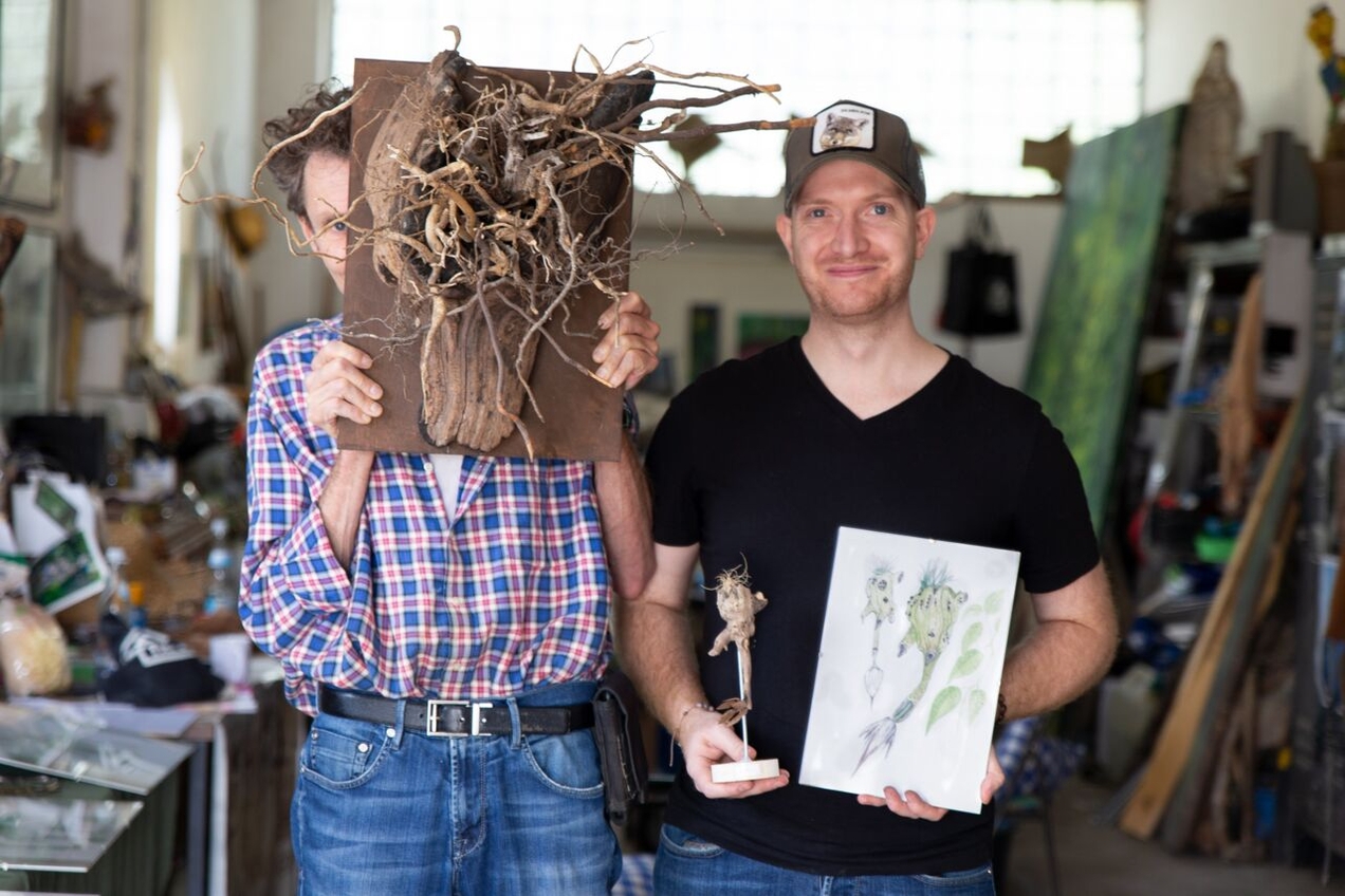 Guido Hofmann (l.) und Sohn Felix Flick erschaffen für die Kunstroute eine Fantasiewelt im Atelier „Meilensteine“.